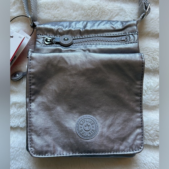 💜SOLD💜Kipling New Eleorado Mini Crossbody Bag Smooth Silver Metallic - Picture 5 of 15